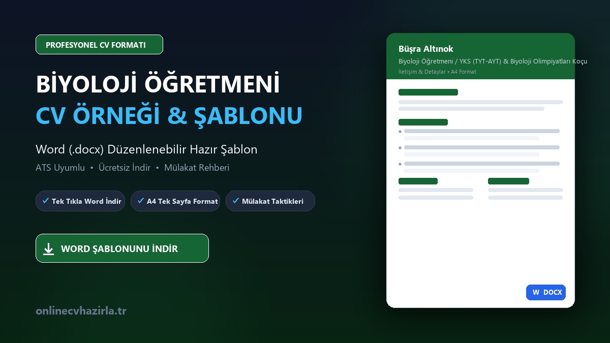 Biyoloji Öğretmeni CV Örneği Word Şablonunu İndir