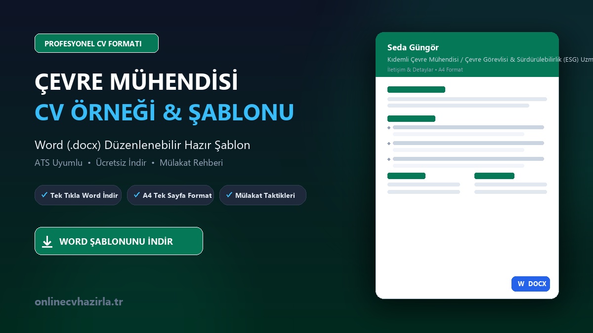 Çevre Mühendisi CV Örneği Word Şablonunu İndir