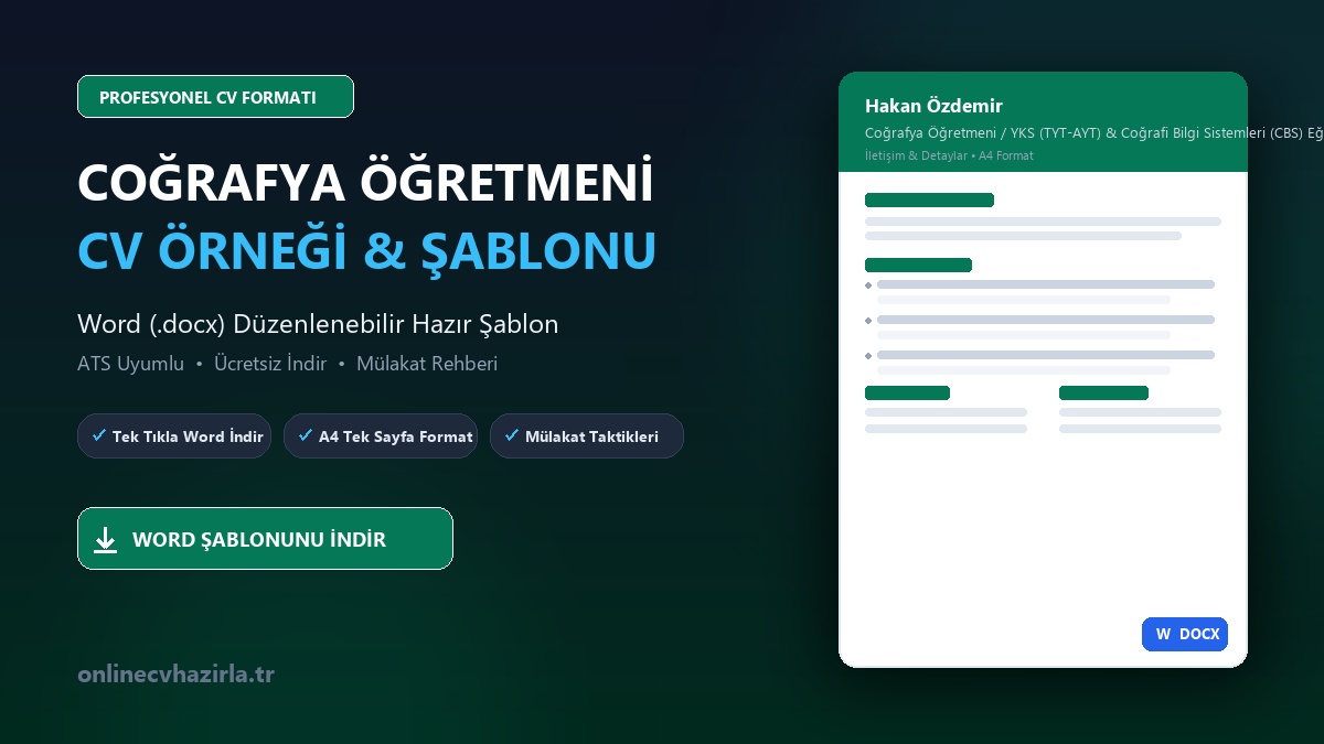 Coğrafya Öğretmeni CV Örneği Word Şablonunu İndir