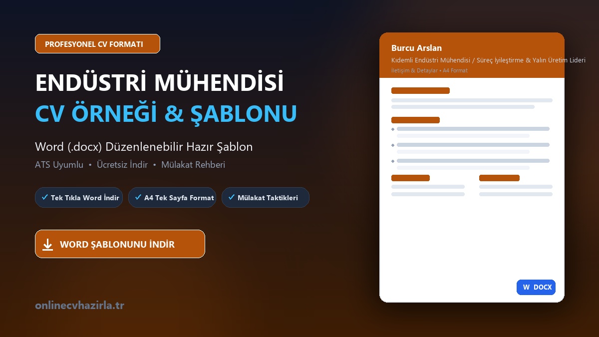 Endüstri Mühendisi CV Örneği Word Şablonunu İndir
