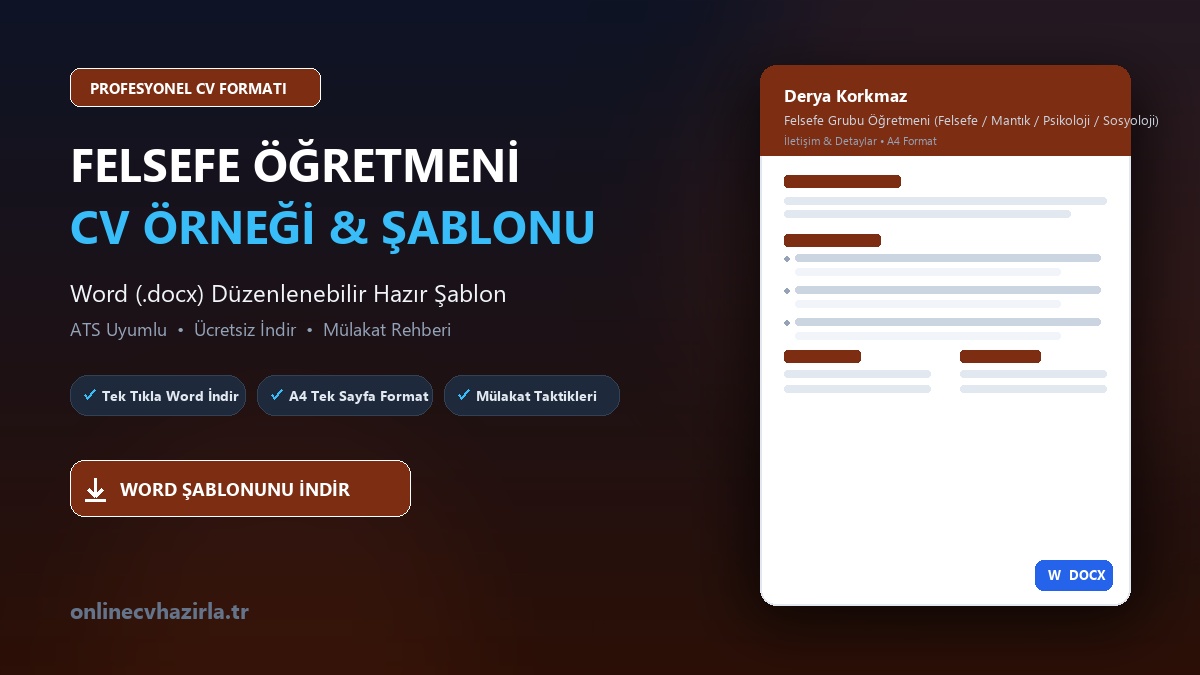Felsefe Öğretmeni CV Örneği Word Şablonunu İndir