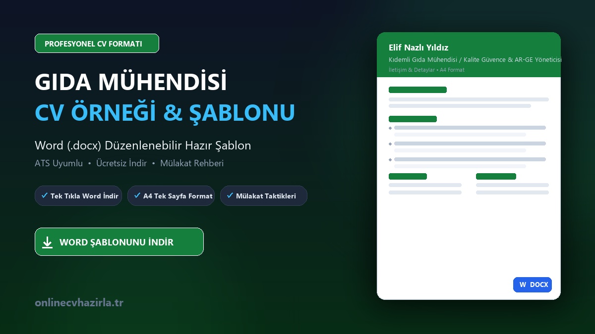 Gıda Mühendisi CV Örneği Word Şablonunu İndir