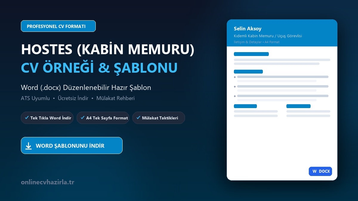 Hostes (Kabin Memuru) CV Örneği Word Şablonunu İndir