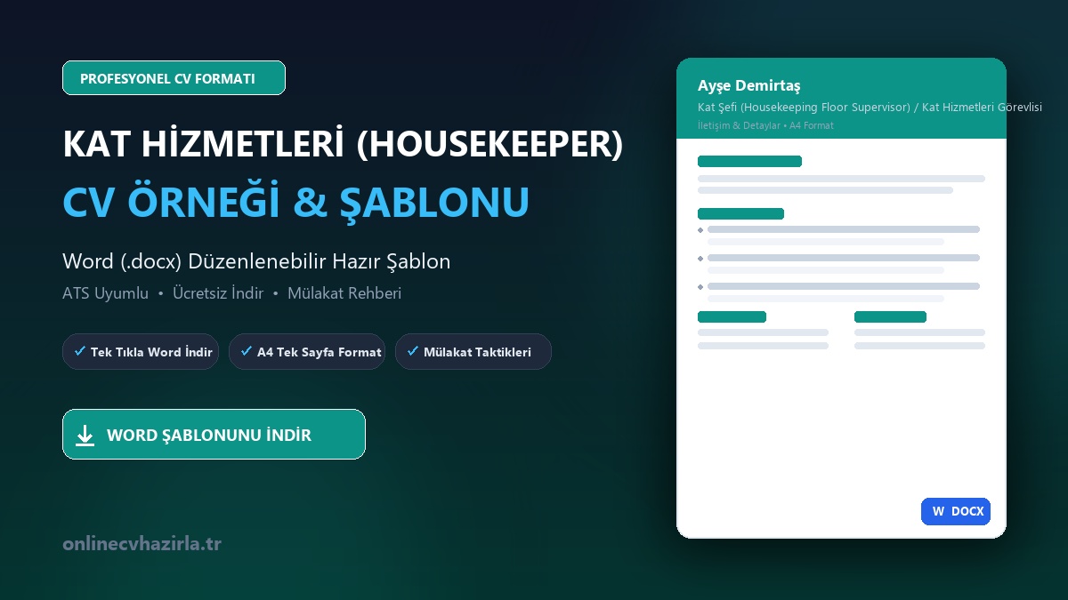 Kat Hizmetleri (Housekeeper) CV Örneği Word Şablonunu İndir