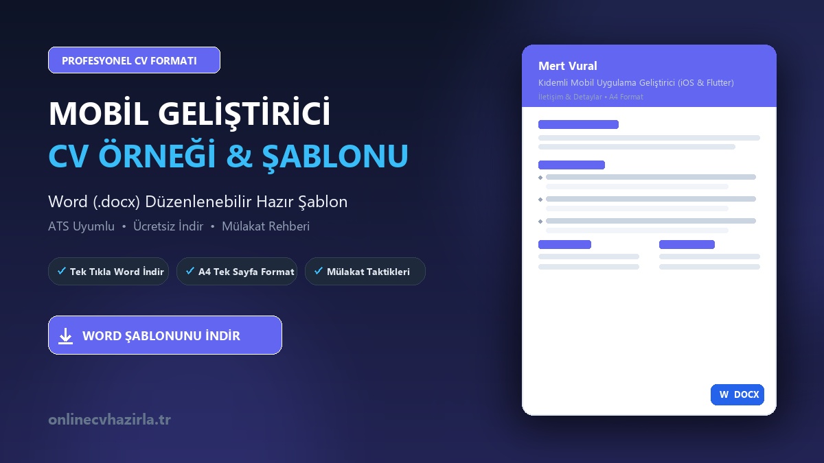 Mobil Geliştirici CV Örneği Word Şablonunu İndir