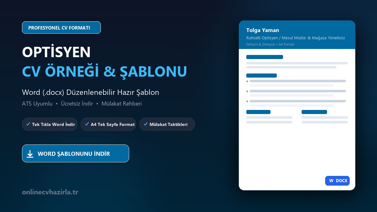 Optisyen CV Örneği Word Şablonunu İndir