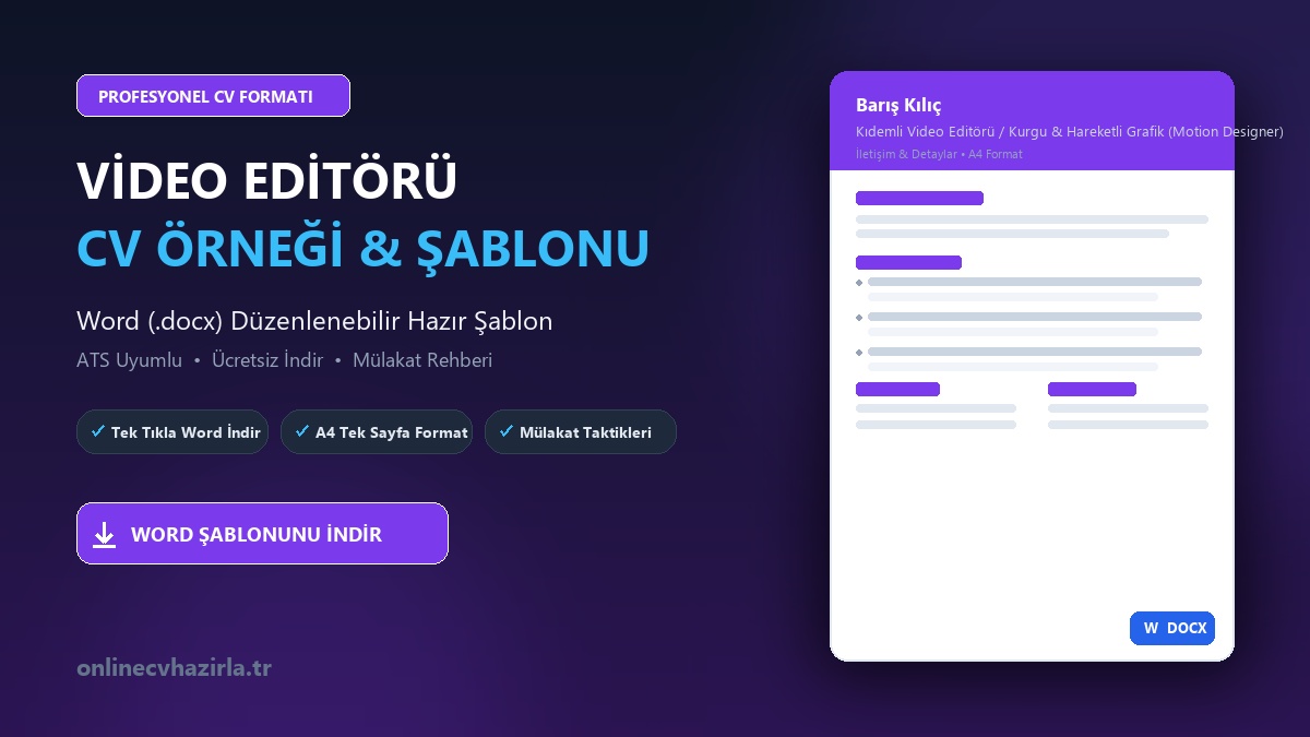 Video Editörü CV Örneği Word Şablonunu İndir