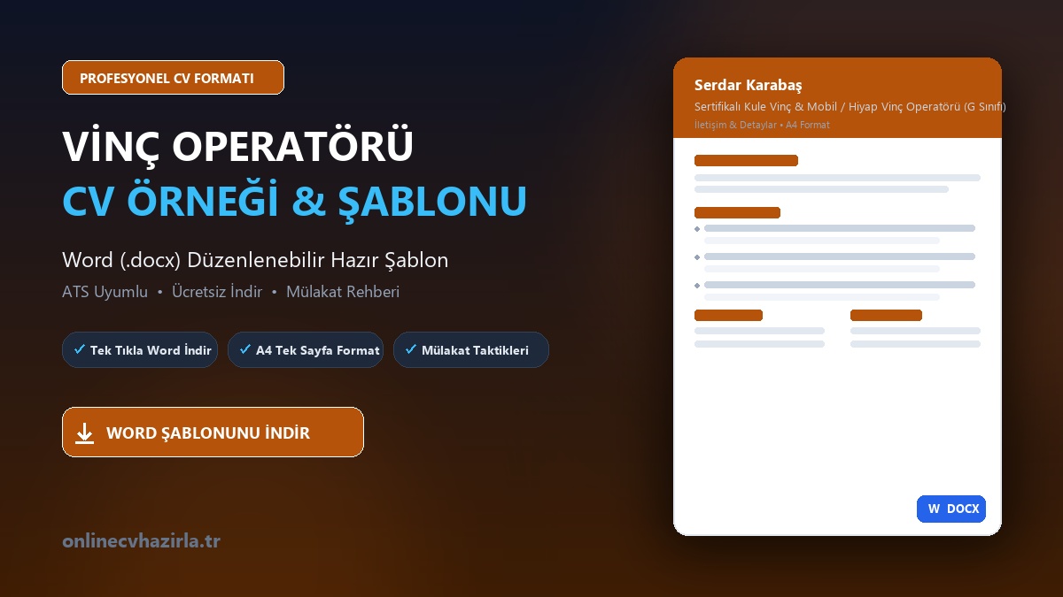 Vinç Operatörü CV Örneği Word Şablonunu İndir