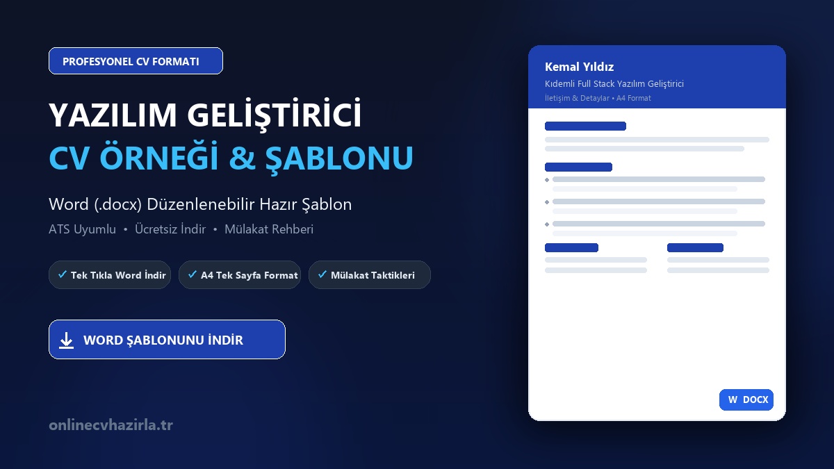Yazılım Geliştirici CV Örneği Word Şablonunu İndir