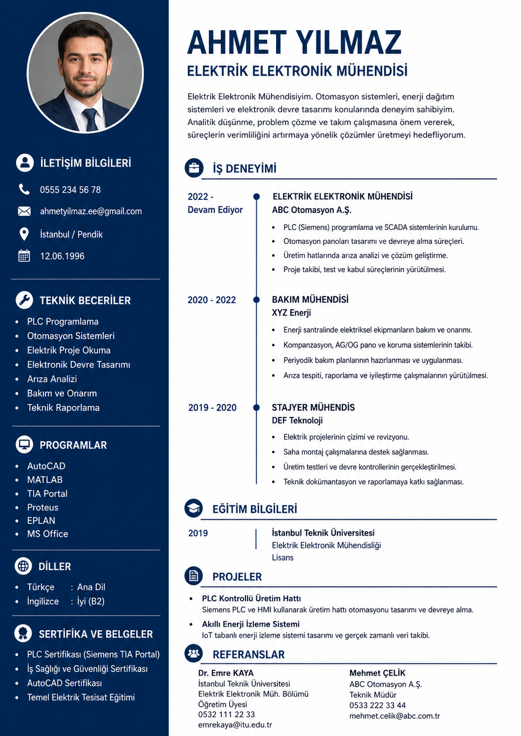 Elektrik Elektronik Mühendisi CV Örneği