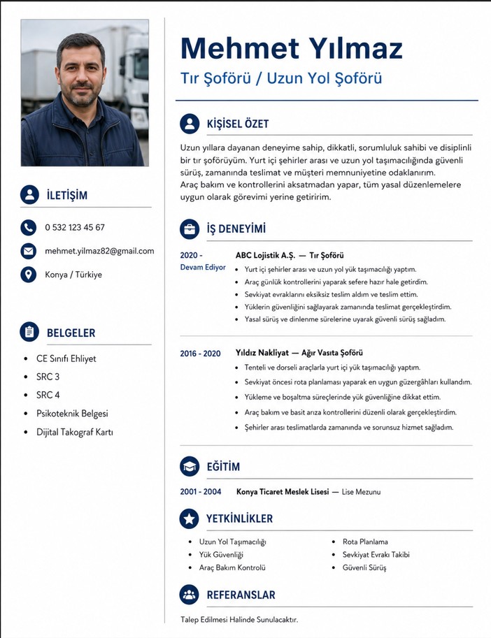 Tır Şoför CV Örneği