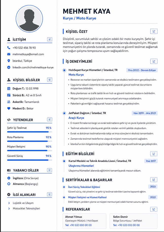 Kurye CV Örneği