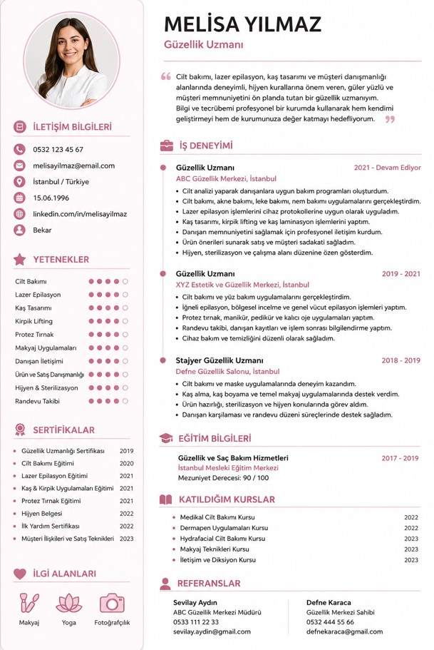 Güzellik Uzmanı Cv Örneği