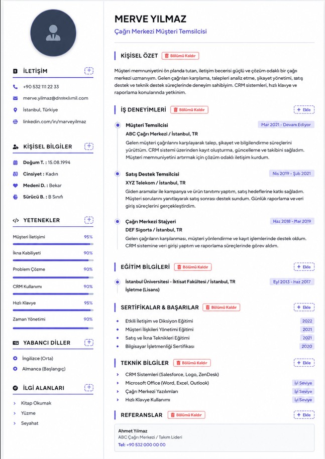 Çağrı Merkezi Cv Örneği