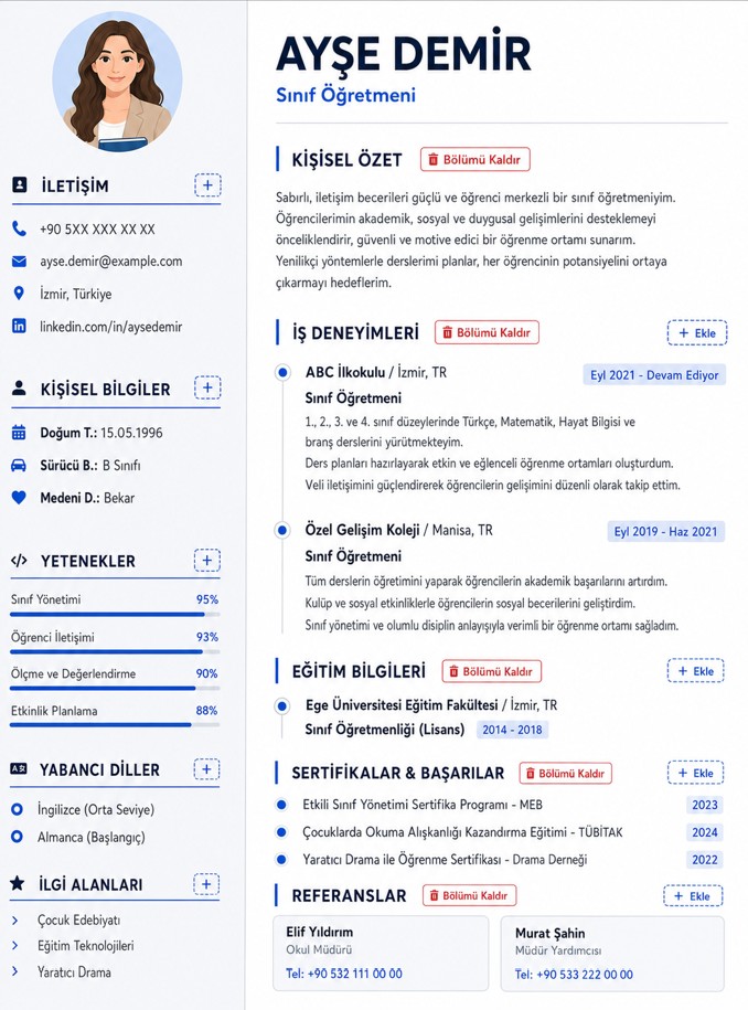 Sınıf Öğretmeni CV Örneği