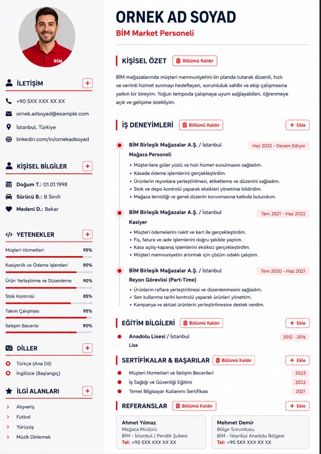 BİM Market CV Örneği