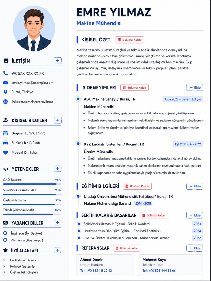 Makine Mühendisi CV Örnek