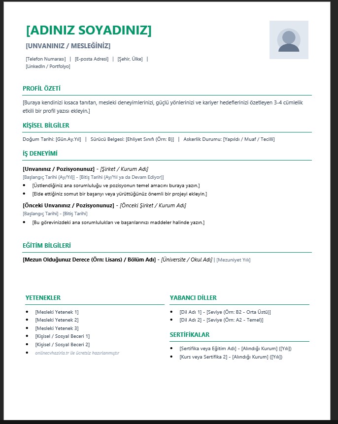 Boş CV Örnekleri: Word Formatında İndir ve Doldur