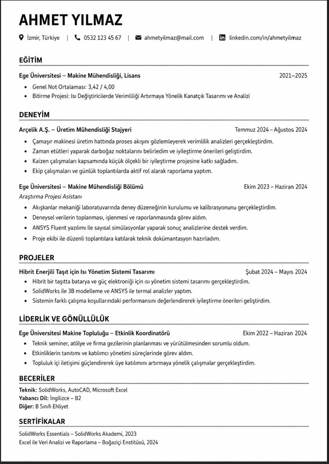Harvard CV Örnek
